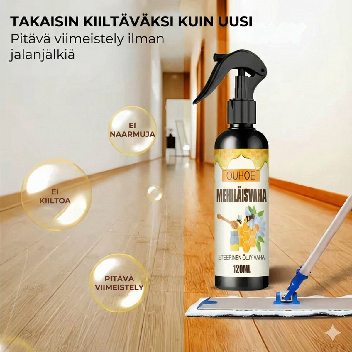 Luonnollinen mehiläisvahasuihke puulle (Kiillotus & Suojaus)