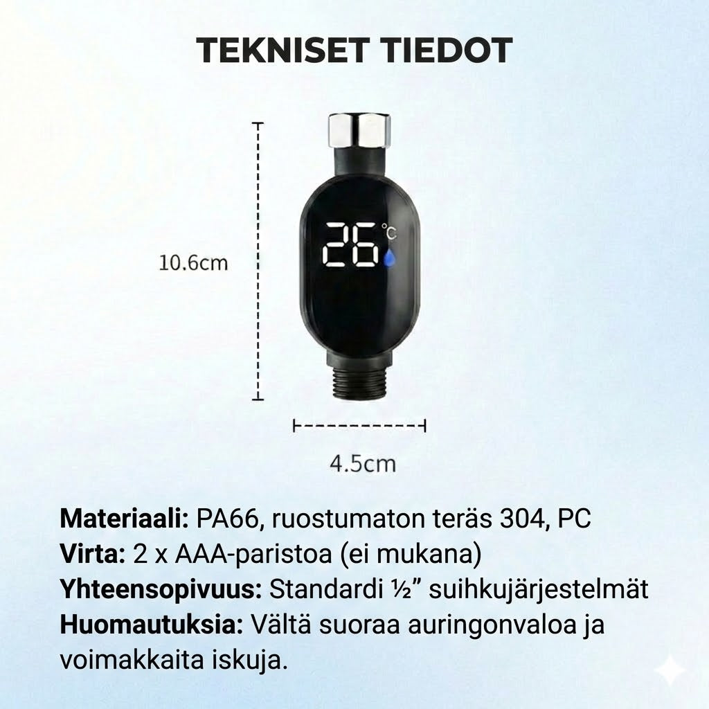Digitaalinen suihkulämpömittari – LED-vesilämpömittari ilman paristoja (Turvallinen vauvoille ja lapsille)