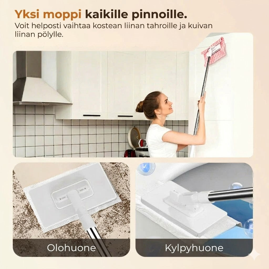 Kiinnitettävä moppisetti puristusmekanismilla