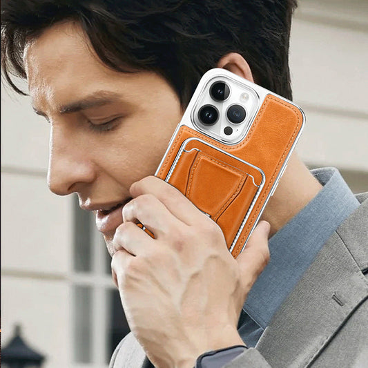 Nahkainen iPhone-suojakuori magneettisella korttikotelolla