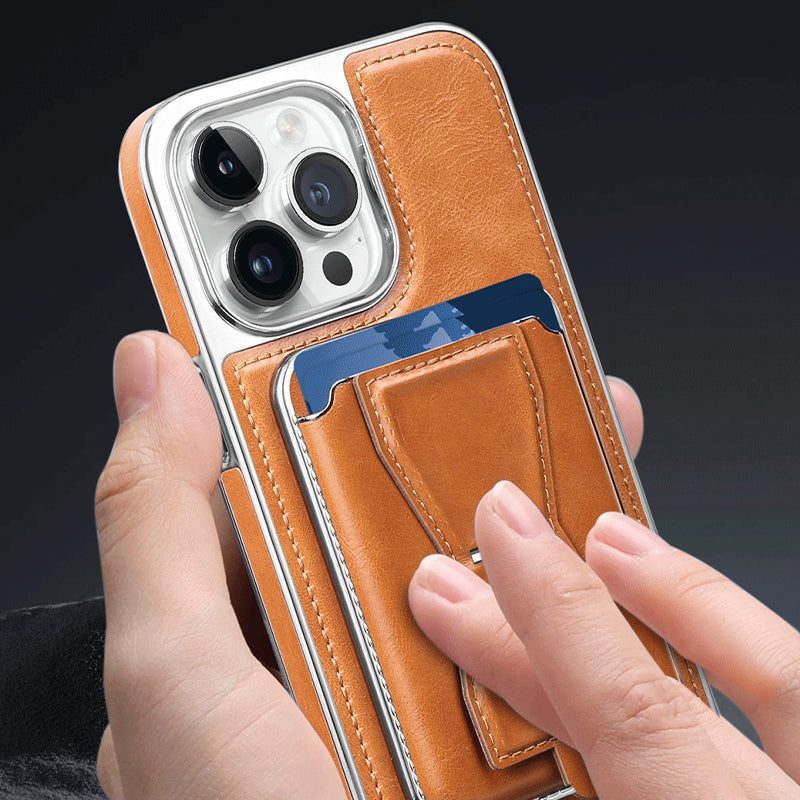 Nahkainen iPhone-suojakuori magneettisella korttikotelolla