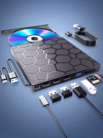 Ulkoinen DVD-asema & Tallentava DVD-asema 8-in-1 – USB-keskittimellä
