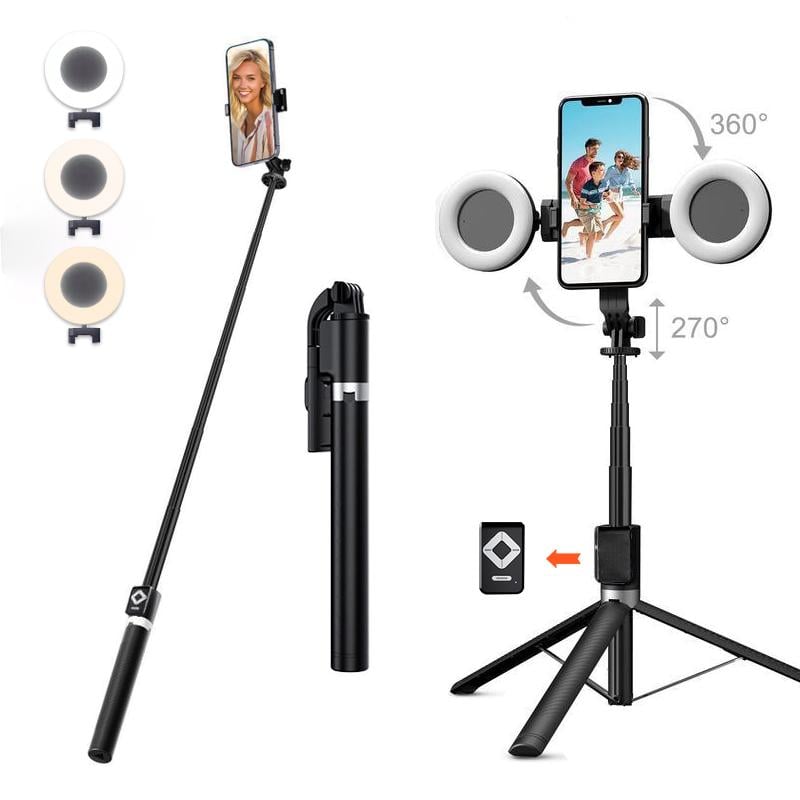 6-in-1 Selfie-keppi jalustalla ja valolla – Bluetooth-kolmijalka kaukosäätimellä (iPhone & Android)