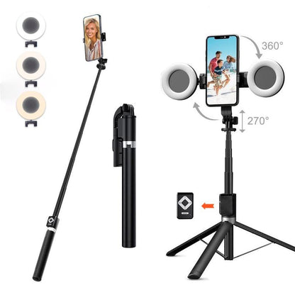 6-in-1 Selfie-keppi jalustalla ja valolla – Bluetooth-kolmijalka kaukosäätimellä (iPhone & Android)