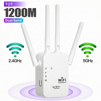 WiFi-vahvistin 1200 Mbps – Dual Band -toistin (5 GHz & 2,4 GHz) – Ethernet-portti & WPS