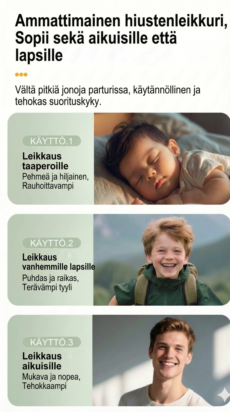 Imuri-toiminnolla varustettu hiustenleikkuri (ei sotkua)