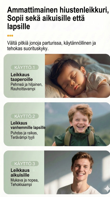 Imuri-toiminnolla varustettu hiustenleikkuri (ei sotkua)