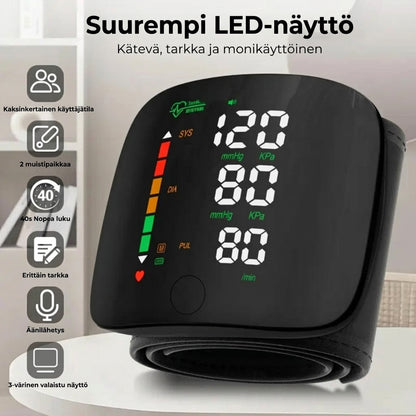 Digitaalinen ranneverenpainemittari – Suuri LED-näyttö ja muistitoiminto