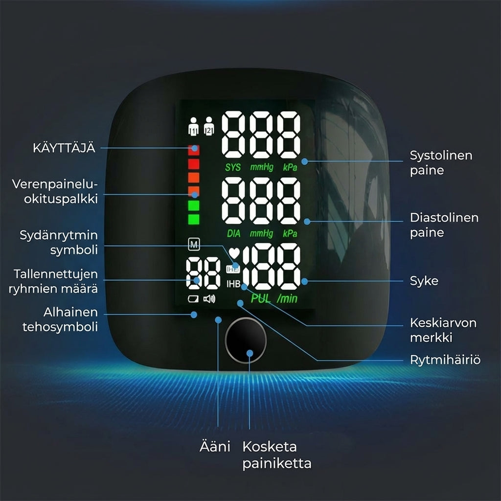 Digitaalinen ranneverenpainemittari – Suuri LED-näyttö ja muistitoiminto