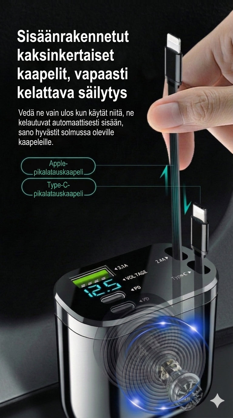 5-in-1 Autolaturi etu- ja takapenkille – Jatkojohdolla