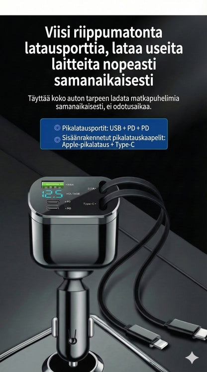5-in-1 Autolaturi etu- ja takapenkille – Jatkojohdolla