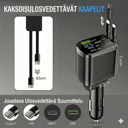 5-in-1 Autolaturi etu- ja takapenkille – Jatkojohdolla