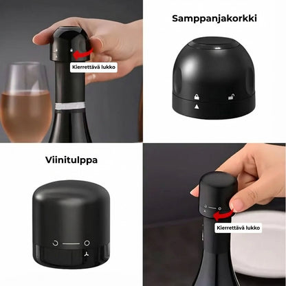 Tyhjiöviinikorkki pumpulla – Pitää viinin tuoreena pidempään
