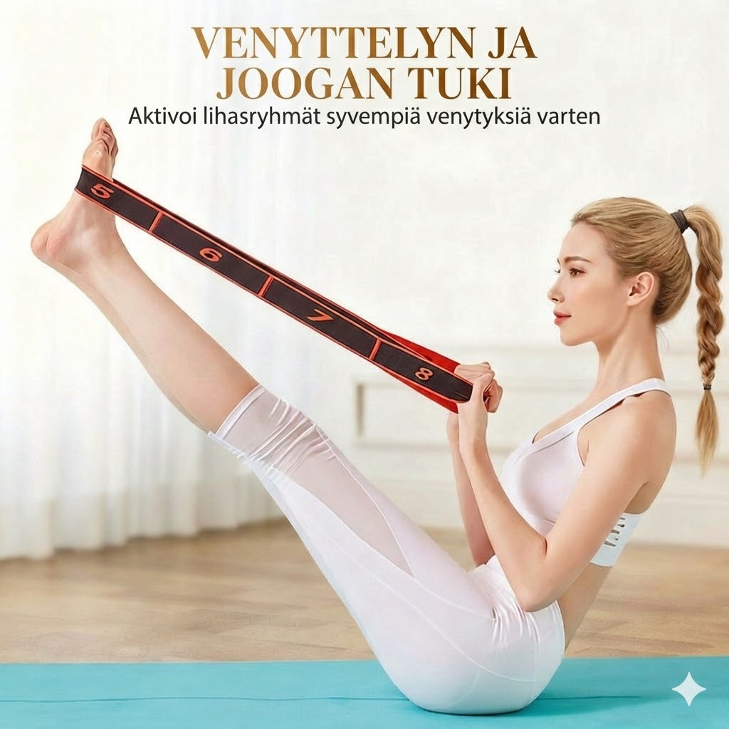 Pitkä vastuskuminauha – Joogakuminauha pilatekseen ja venyttelyyn (Jumppakuminauha)