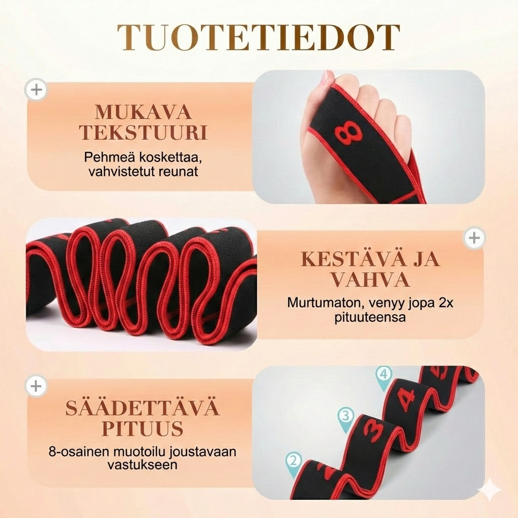 Pitkä vastuskuminauha – Joogakuminauha pilatekseen ja venyttelyyn (Jumppakuminauha)