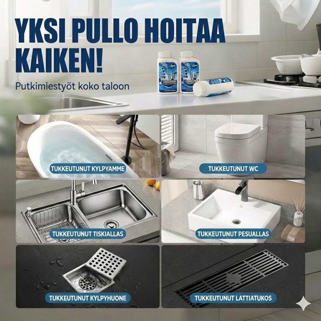 Tehokas viemärinavaaja – Nestemäinen avaaja keittiöön, suihkuun ja WC:hen (Liuottaa hiukset ja rasvan)