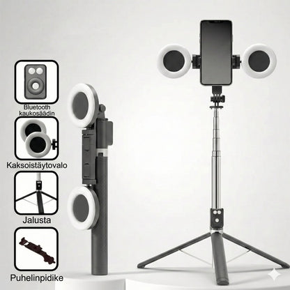 6-in-1 Selfie-keppi jalustalla ja valolla – Bluetooth-kolmijalka kaukosäätimellä (iPhone & Android)