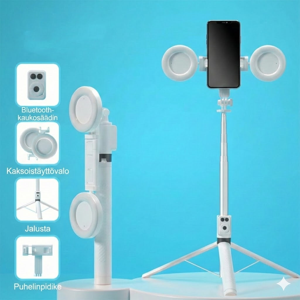 6-in-1 Selfie-keppi jalustalla ja valolla – Bluetooth-kolmijalka kaukosäätimellä (iPhone & Android)