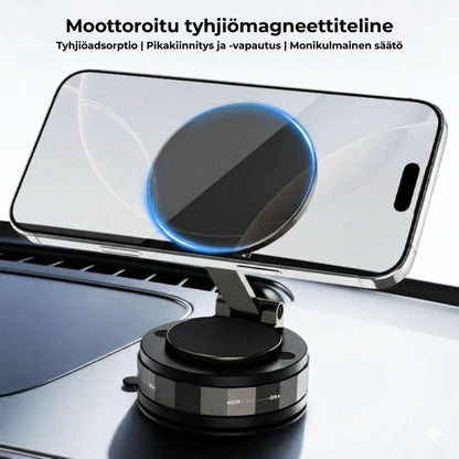 Magneettinen puhelinteline autoon – Tyhjiöimu ja magneettikiinnitys – 360° kääntyvä – Erittäin vakaa kojelaudalla ja tuulilasilla