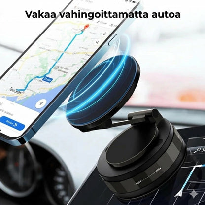 Magneettinen puhelinteline autoon – Tyhjiöimu ja magneettikiinnitys – 360° kääntyvä – Erittäin vakaa kojelaudalla ja tuulilasilla