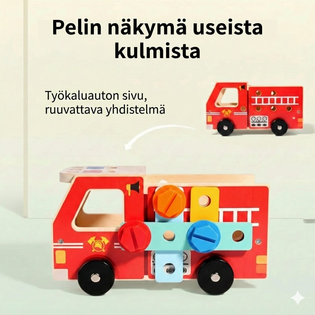 Puinen paloauto-rakennussarja – Rakennuslelu työkaluilla (Opetuksellinen & Kestävä)