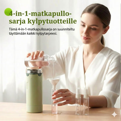 4-in-1 Matkapullosetti käsimatkatavaroihin – Vuotamattomat silikoniset matkapullot