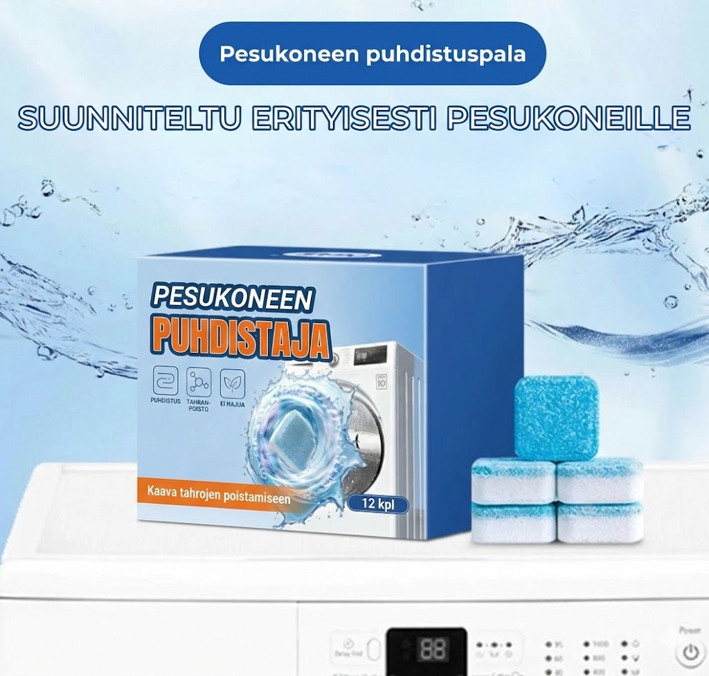 Pesukoneen puhdistustabletit – Poistaa kalkkia ja pahoja hajuja – Syväpuhdistus – 12 kpl – Yleismalli