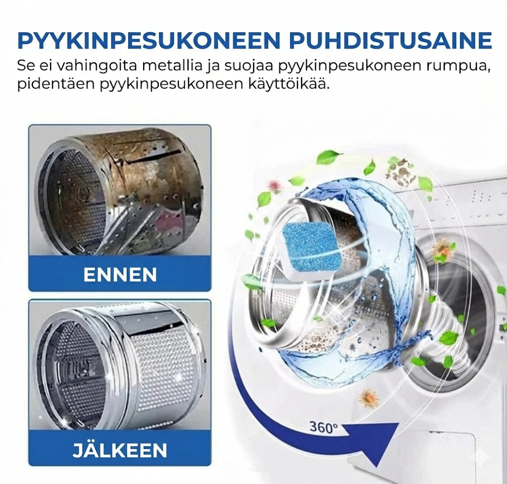 Pesukoneen puhdistustabletit – Poistaa kalkkia ja pahoja hajuja – Syväpuhdistus – 12 kpl – Yleismalli