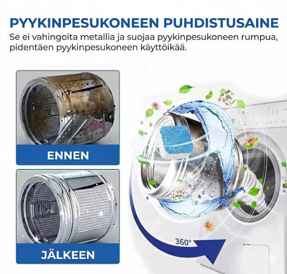 Pesukoneen puhdistustabletit – Poistaa kalkkia ja pahoja hajuja – Syväpuhdistus – 12 kpl – Yleismalli