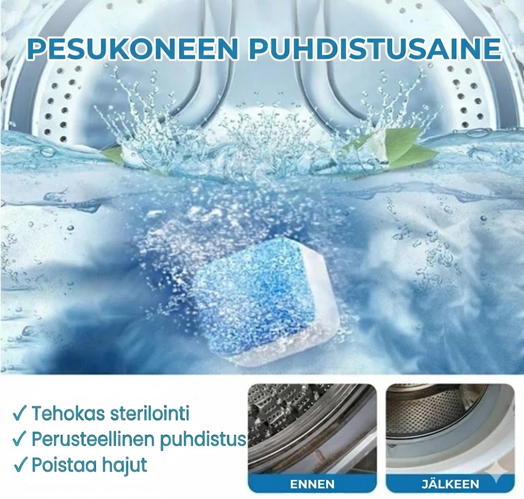 Pesukoneen puhdistustabletit – Poistaa kalkkia ja pahoja hajuja – Syväpuhdistus – 12 kpl – Yleismalli
