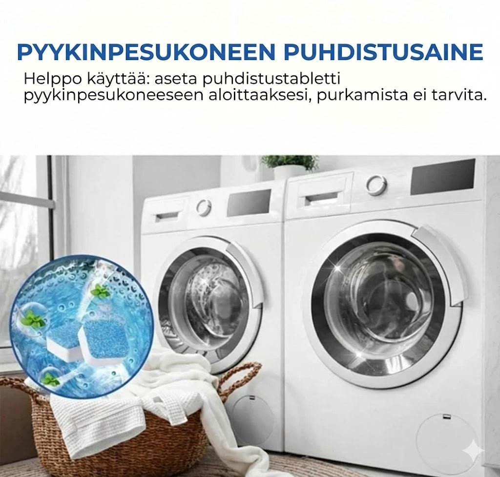 Pesukoneen puhdistustabletit – Poistaa kalkkia ja pahoja hajuja – Syväpuhdistus – 12 kpl – Yleismalli