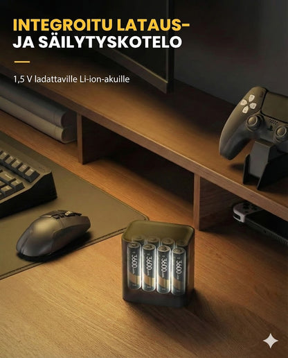 Akkulaturisetti ja 8 ladattavaa AA-akkua – 2,5 tunnin pikalaturi (Yhteensopiva AA- ja AAA-akkujen kanssa)