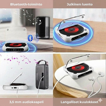 Kannettava CD-soitin Bluetoothilla – Ladattava Discman autoon ja matkalle (Anti-Shock)