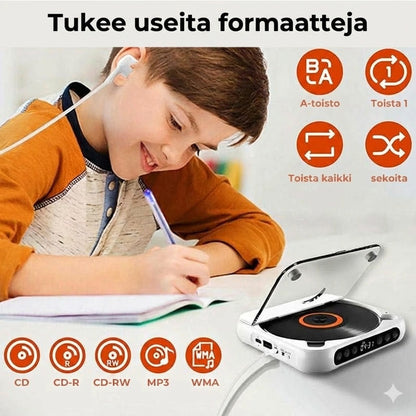 Kannettava CD-soitin Bluetoothilla – Ladattava Discman autoon ja matkalle (Anti-Shock)