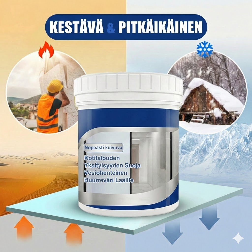 Huurrelasimaali – Nestemäinen ikkunakalvo yksityisyyteen (Maitolasi- & hiekkapuhallusefekti)