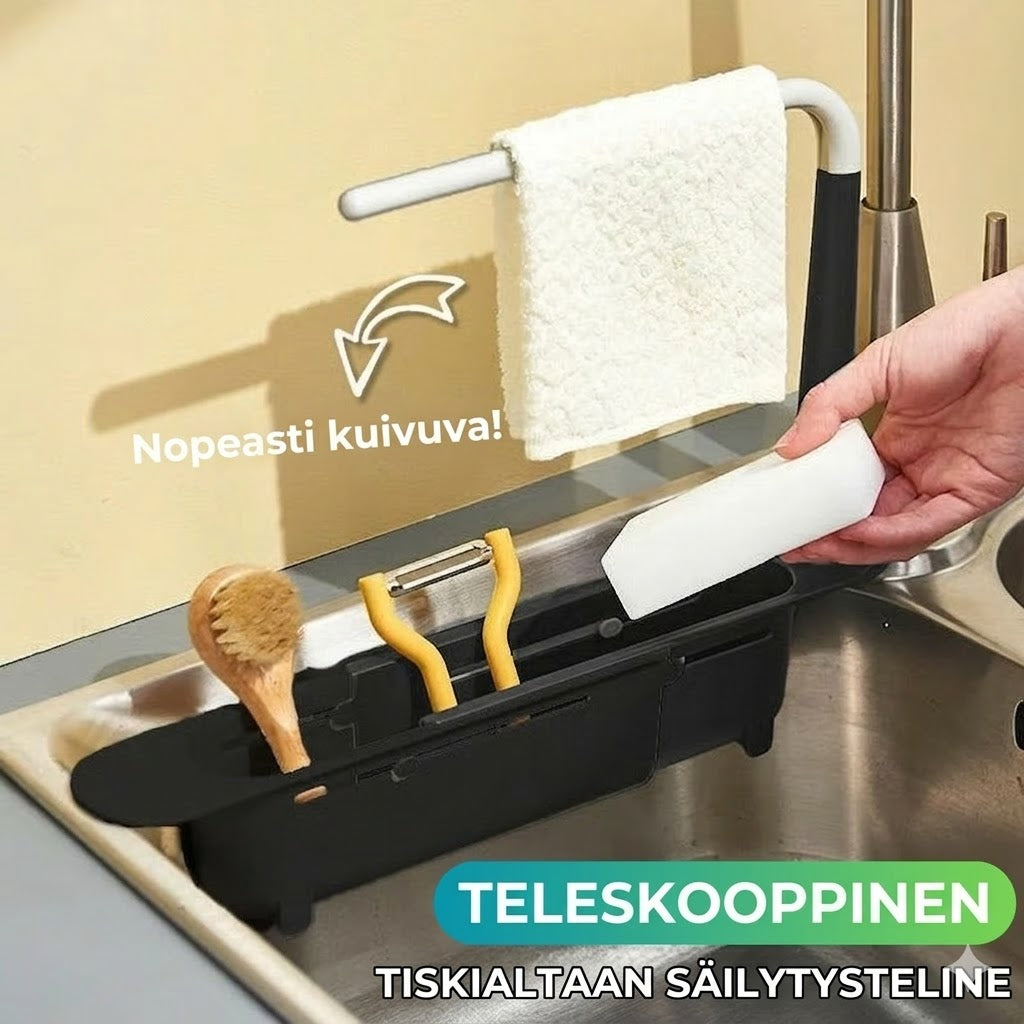 Teleskooppinen tiskialtaan säilytysteline