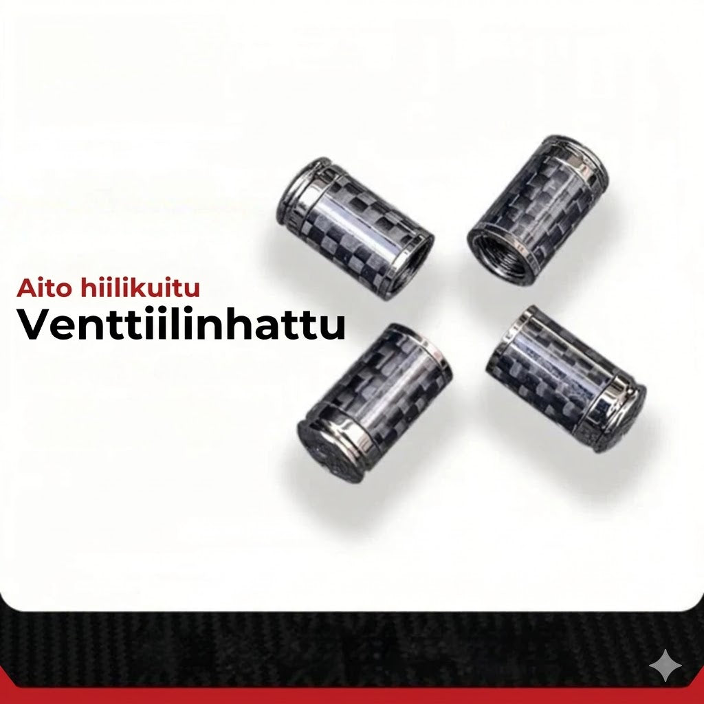 Ylellinen hiilikuituinen venttiilihattusarja – Hiilikuituilme – Yleismalli autolle, moottoripyörälle ja polkupyörälle – Urheilullinen pyöränsuoja – [4 kpl sarja]
