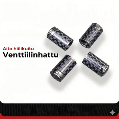 Ylellinen hiilikuituinen venttiilihattusarja – Hiilikuituilme – Yleismalli autolle, moottoripyörälle ja polkupyörälle – Urheilullinen pyöränsuoja – [4 kpl sarja]
