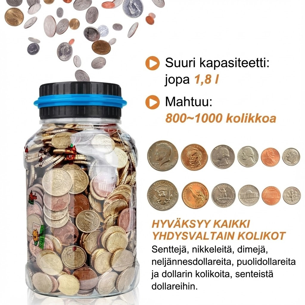 Digitaalinen säästölipas automaattisella laskurilla