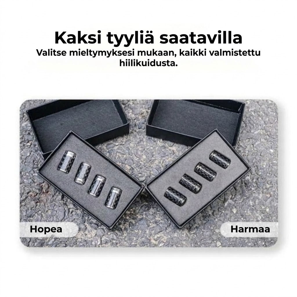 Ylellinen hiilikuituinen venttiilihattusarja – Hiilikuituilme – Yleismalli autolle, moottoripyörälle ja polkupyörälle – Urheilullinen pyöränsuoja – [4 kpl sarja]