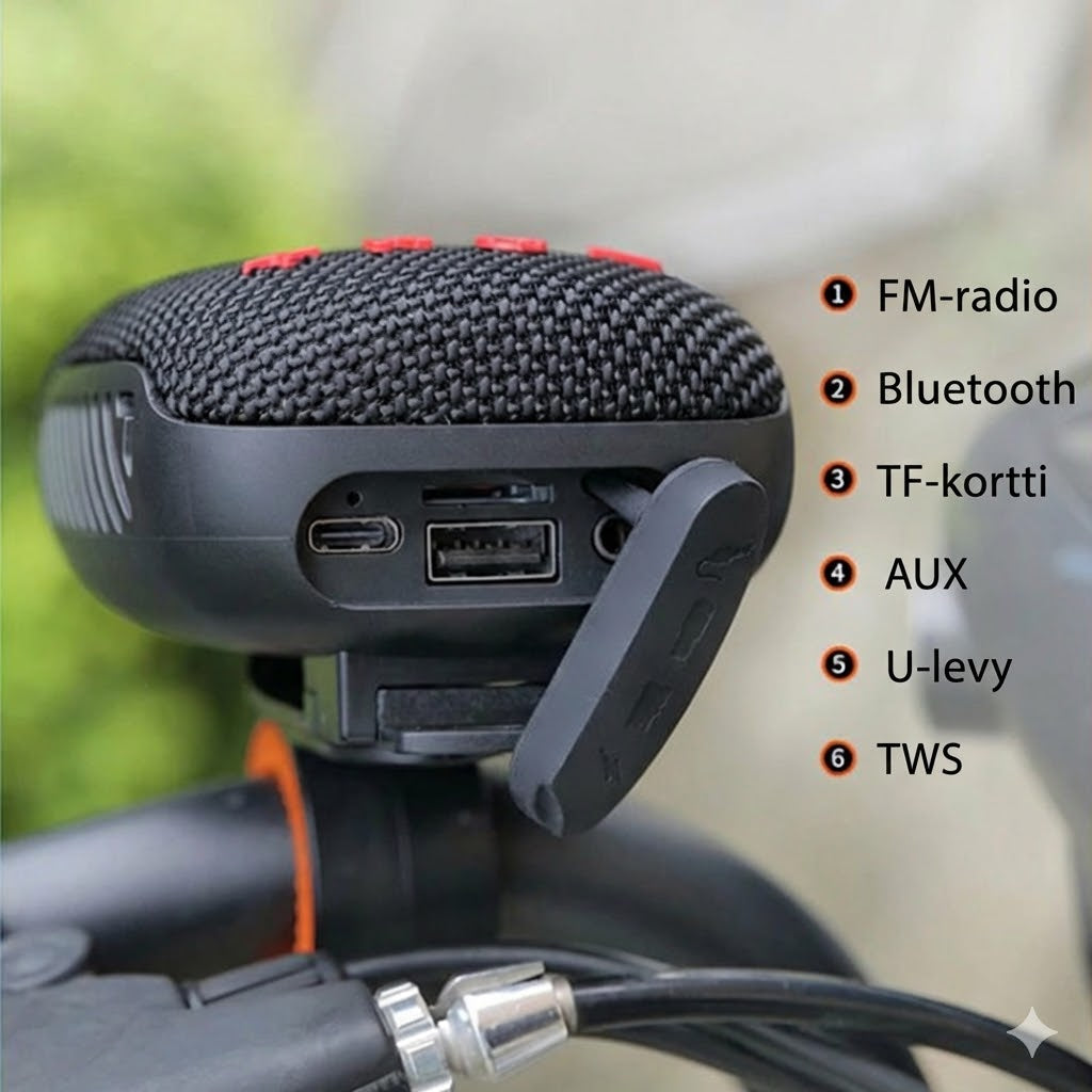 Bluetooth-kaiutin polkupyörään – Vedenpitävä pyöräilykaiutin tukevalla pidikkeellä (Iskunkestävä & Handsfree)