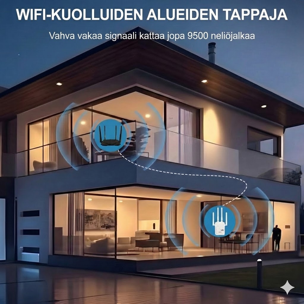 WiFi-vahvistin 1200 Mbps – Dual Band -toistin (5 GHz & 2,4 GHz) – Ethernet-portti & WPS
