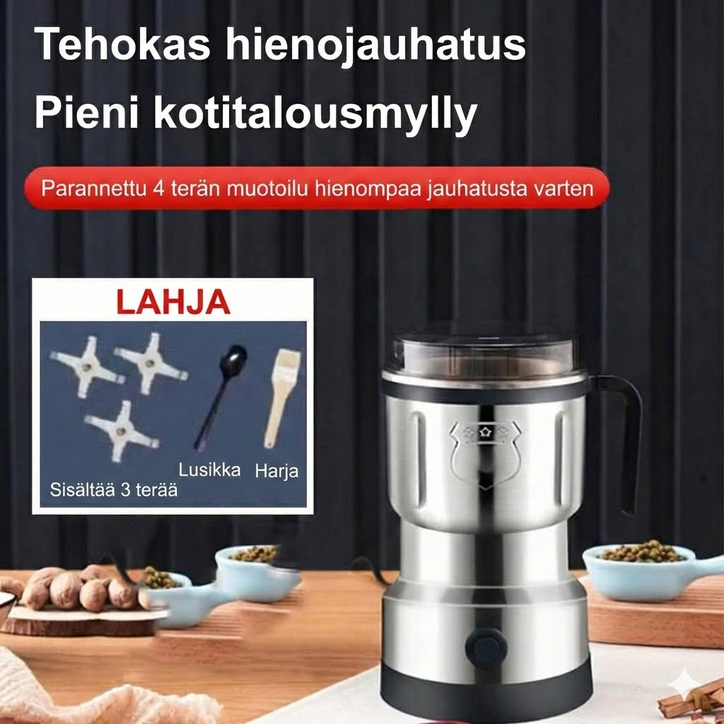 Sähköinen kahvi- ja maustemylly – Ruostumattomasta teräksestä valmistettu mylly kahville, pähkinöille ja siemenille (Kompakti)