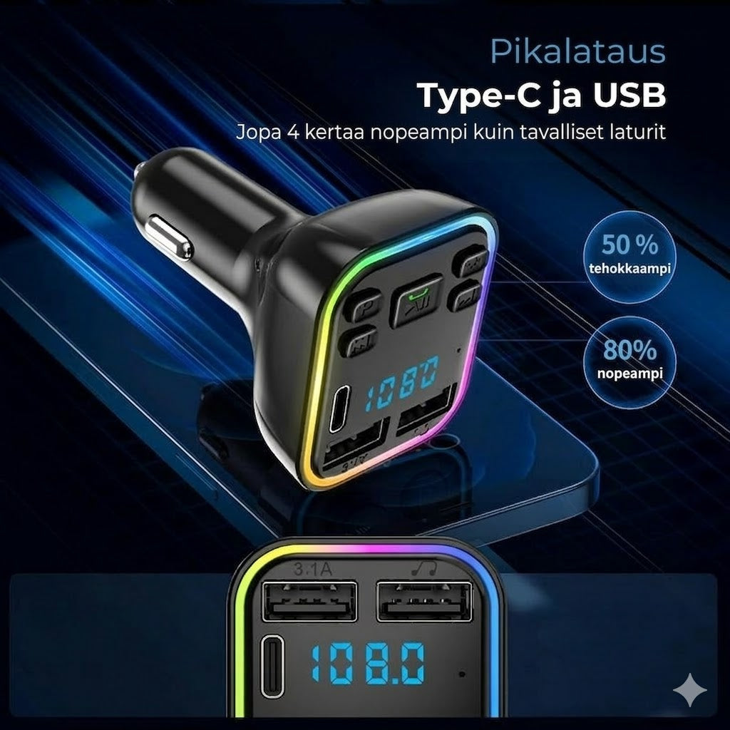 Bluetooth FM-autoadapteri ja -laturi