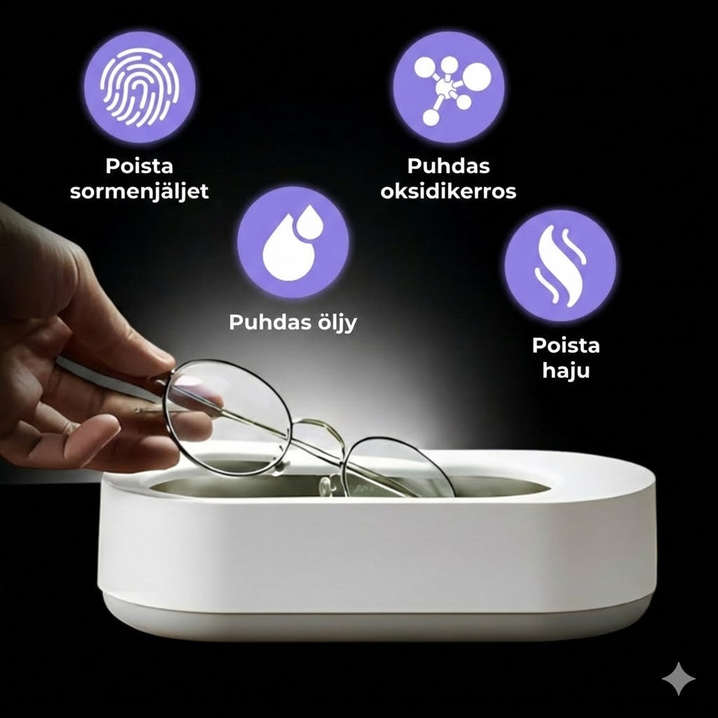 Clearzy™ Ultraäänipesuri silmälaseille ja koruille – Ammattitasoinen puhdistusallas (sopii myös tekohampaille)