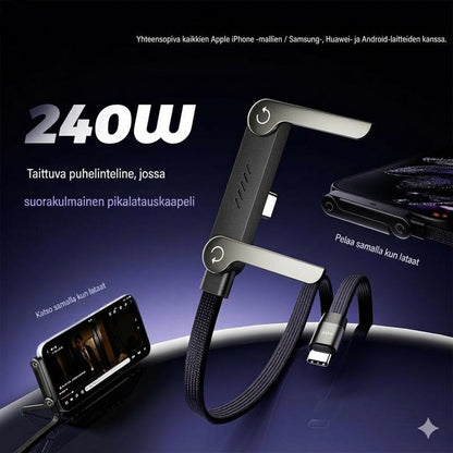 2-in-1 Type-C -latauskaapeli näkymättömällä jalustalla – 240 W supernopea lataus