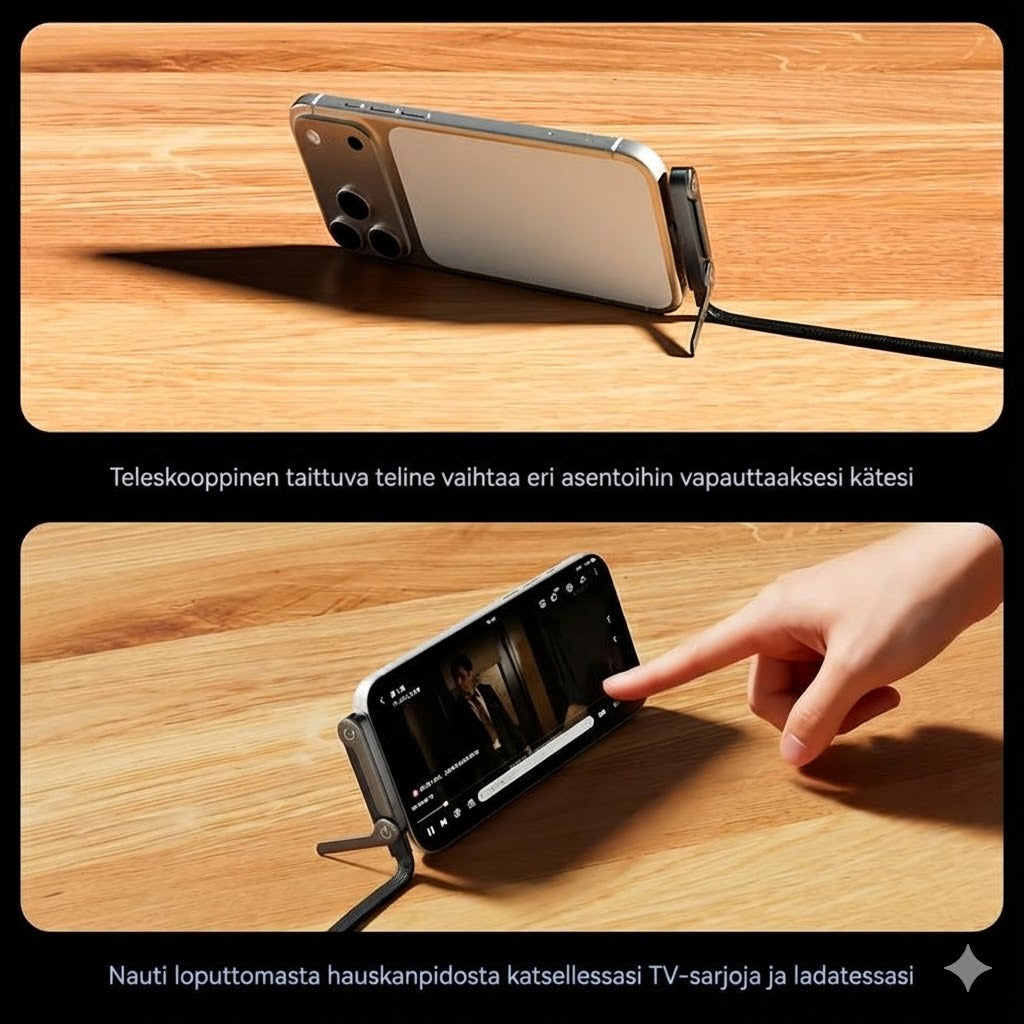 2-in-1 Type-C -latauskaapeli näkymättömällä jalustalla – 240 W supernopea lataus