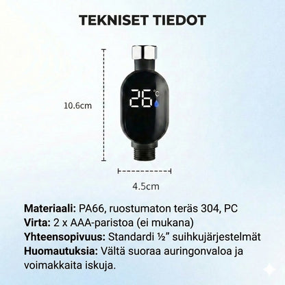 Digitaalinen suihkulämpömittari – LED-vesilämpömittari ilman paristoja (Turvallinen vauvoille ja lapsille)