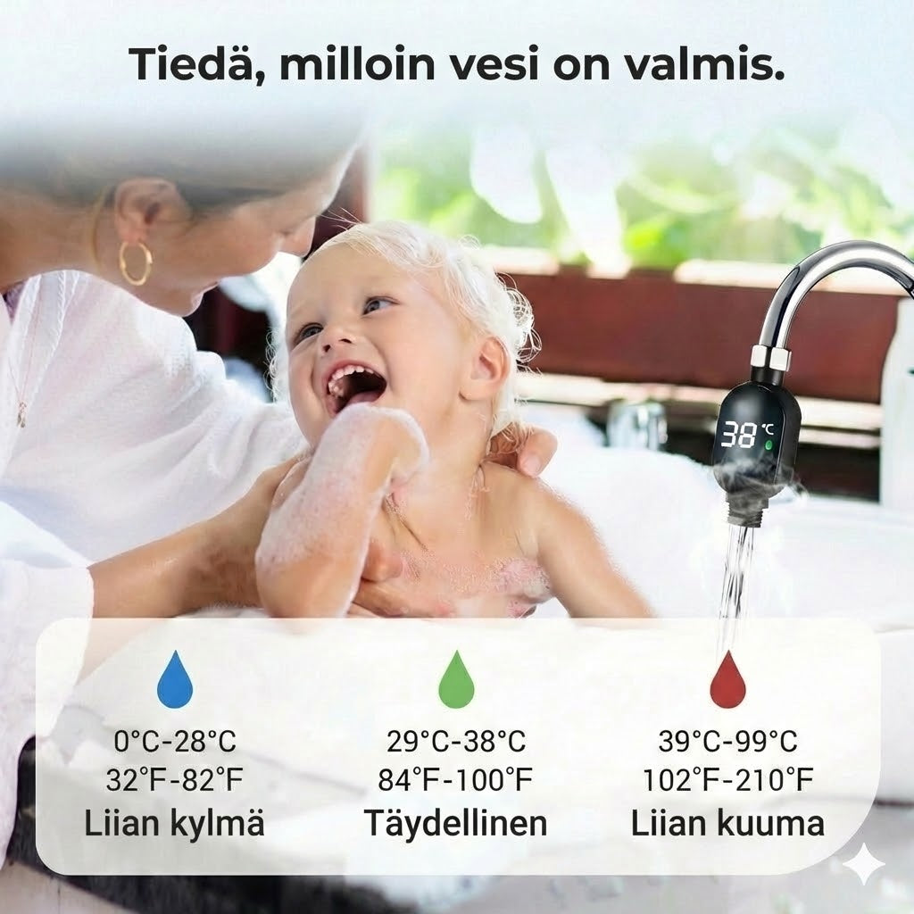 Digitaalinen suihkulämpömittari – LED-vesilämpömittari ilman paristoja (Turvallinen vauvoille ja lapsille)