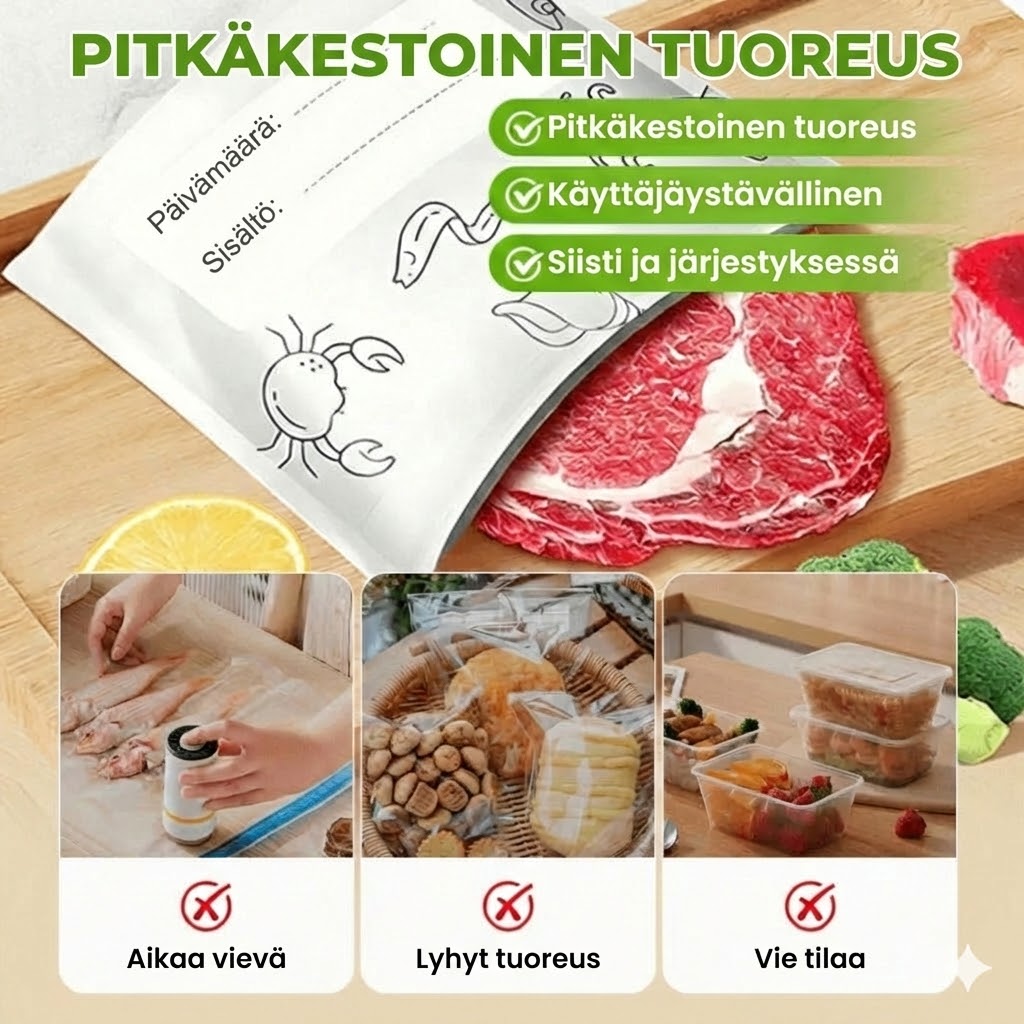 30 kpl uudelleenkäytettäviä ja suljettavia alumiinifoliopusseja